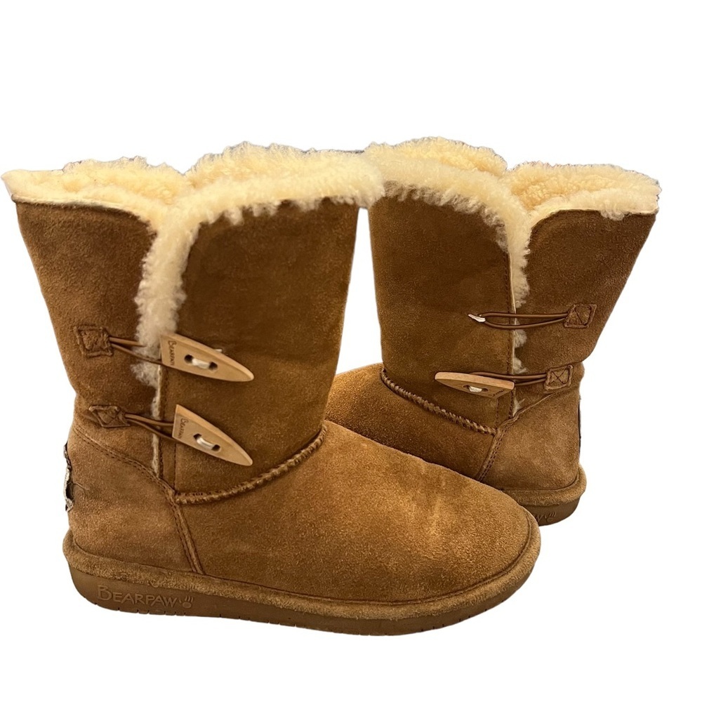 Bearpaw Abigail Size 6 Tan Sheepskin Wool Fur Lined Suede Mid Calf Boots - Picture 5 of 7